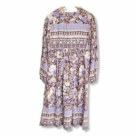 R.Vivmos Long Balloon Sleeve Boho Printed Midi Dress Size Medium peasant style - Picture 9 of 11